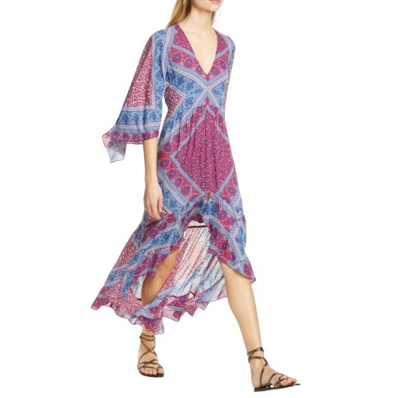 ba&sh USSO Framboise Lady Dress Asymmetrical Hi-lo Maxi Bohemian Women's US 4 - Picture 1 of 7